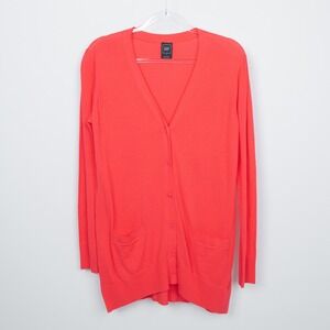 GAP Pink Coral Cardigan Sweater Button Front Pockets Long Sleeve‎ Womens Size S